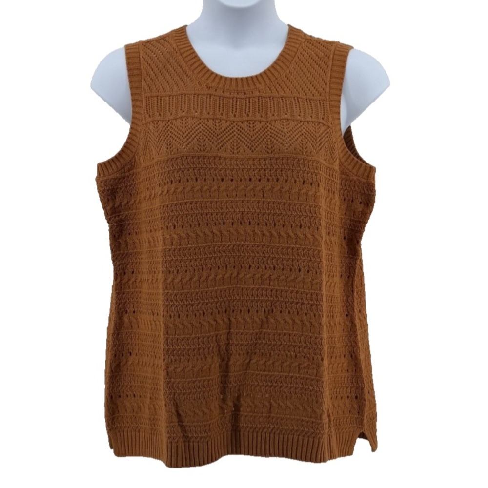 Canyon Retreat 100% Cotton Sweater Tank Top Women 1X Brown Open Knit Boho